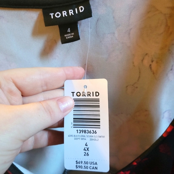 torrid Dresses & Skirts - Black & Red Floral Scuba Skater Dress w/ Hidden Front Pockets, Sweetheart Neck